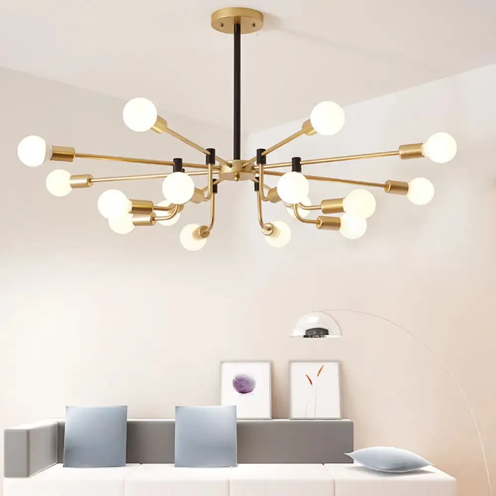 Contemporary Starburst Chandelier: Metal Ceiling Light for Bedroom with Gold Arm - 6/12/16 Lights