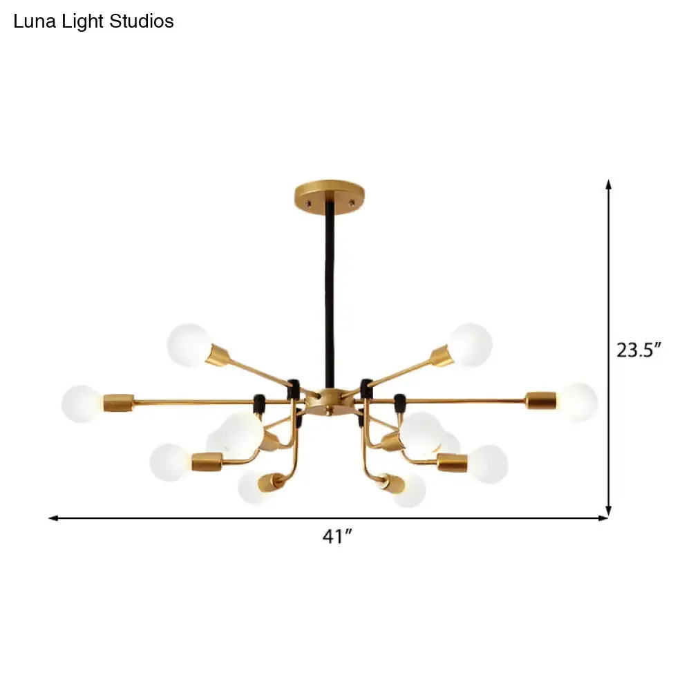 Contemporary Starburst Chandelier: Metal Ceiling Light for Bedroom with Gold Arm - 6/12/16 Lights