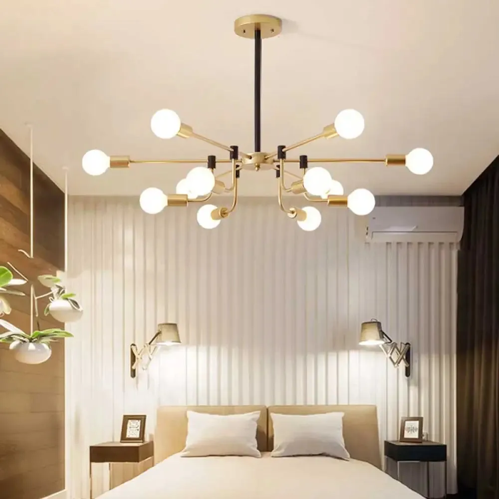 Contemporary Starburst Chandelier: Metal Ceiling Light for Bedroom with Gold Arm - 6/12/16 Lights