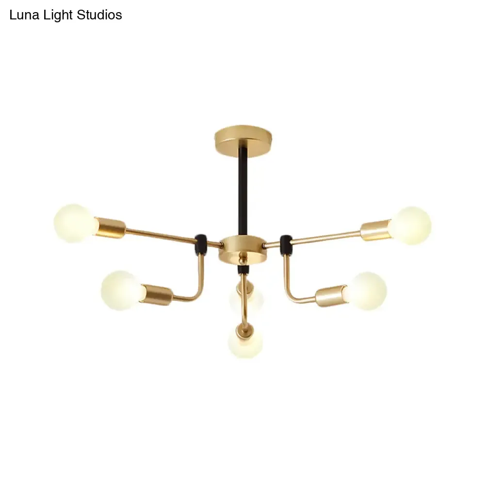 Contemporary Starburst Chandelier: Metal Ceiling Light for Bedroom with Gold Arm - 6/12/16 Lights