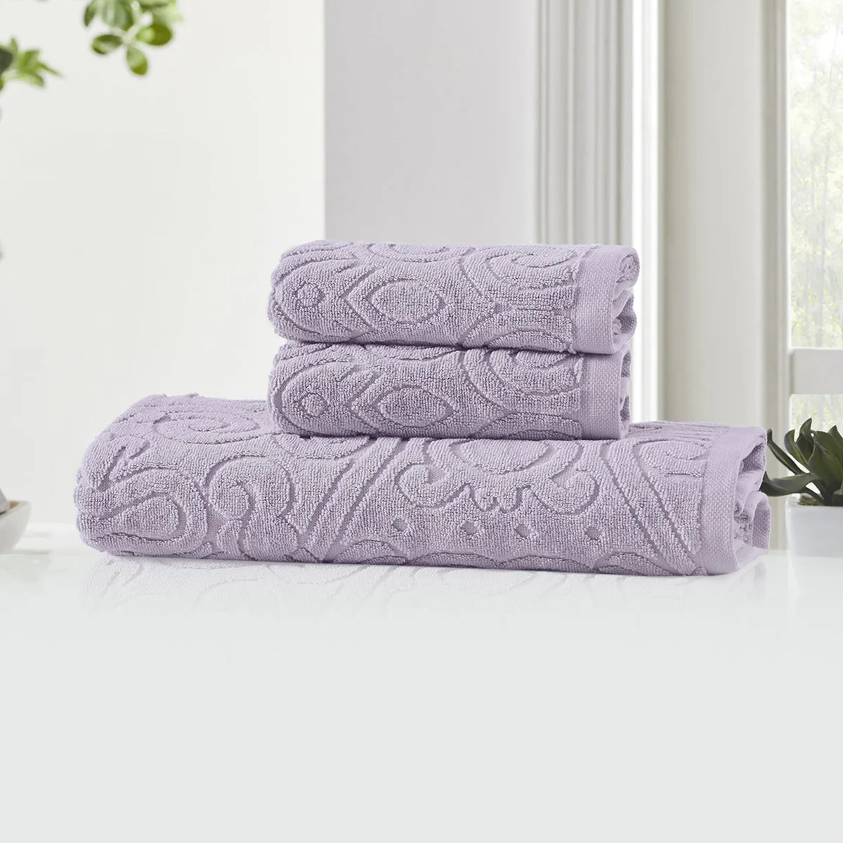 Cotton Bath Towel | Hand Towels | Purple | Set of 3