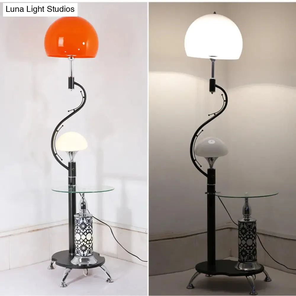 Country Style Dome Floor Lamp with Table and Acrylic Stand - 2 Lights for Living Room