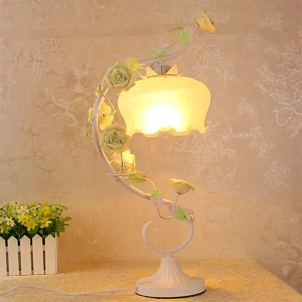 Countryside Flower Glass Nightstand Lamp - 1 Bulb, Pink/Blue/Green Lighting for Bedroom