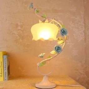 Countryside Flower Glass Nightstand Lamp - 1 Bulb, Pink/Blue/Green Lighting for Bedroom