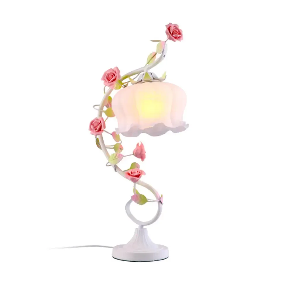 Countryside Flower Glass Nightstand Lamp - 1 Bulb, Pink/Blue/Green Lighting for Bedroom