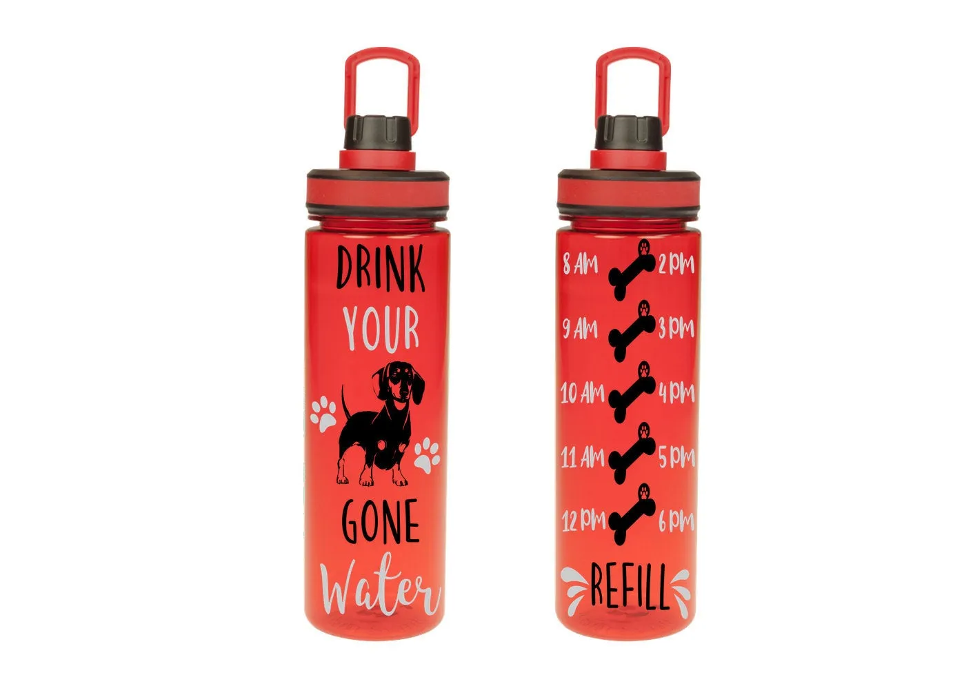 Dachshund Water Bottle, Drink Your Dog Gone Water Tracker, 25 oz, 20 oz, Water Reminder, Handle, To go cup, Personalized Water Bottle