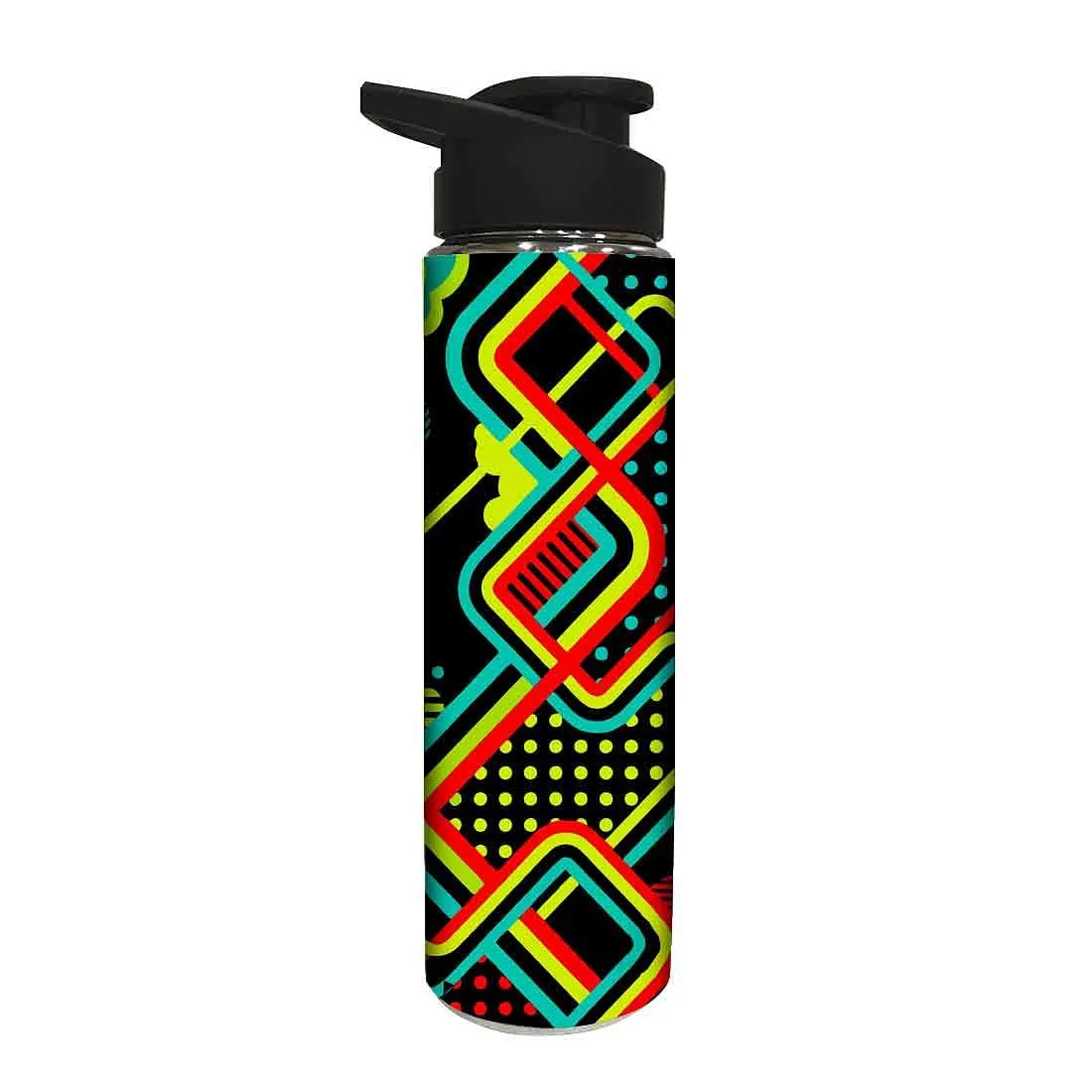 Designer Stainless Steel Water Bottle -  Yellow and Red Lines