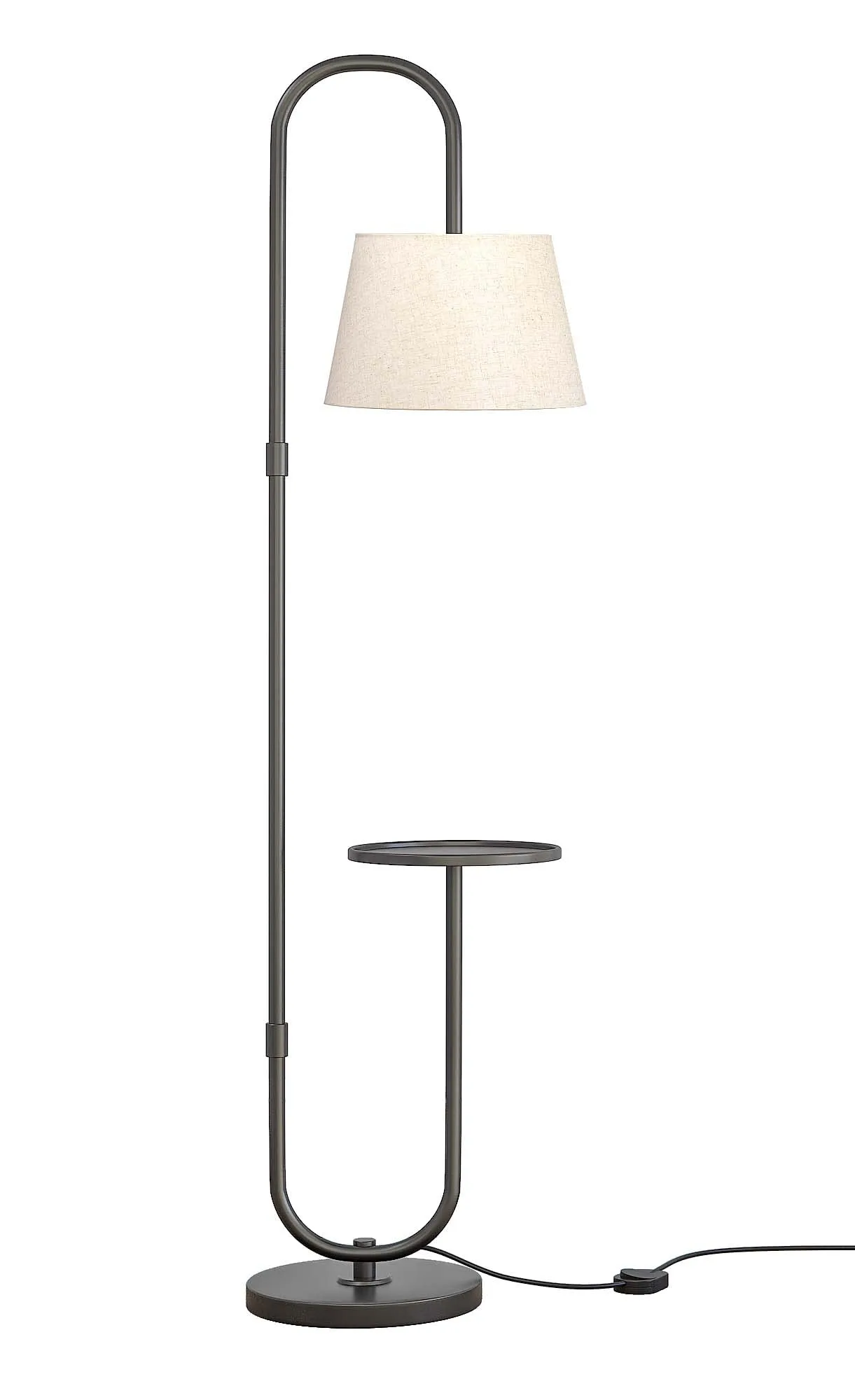 Divine Trends Modern Shelf LED, Incandescant, CFL, Smart Bulbs Floor Lamp Standing Black 5Ft Height With 10 Inches Shelf Diameter And Off White Lampshade Pack Of 1