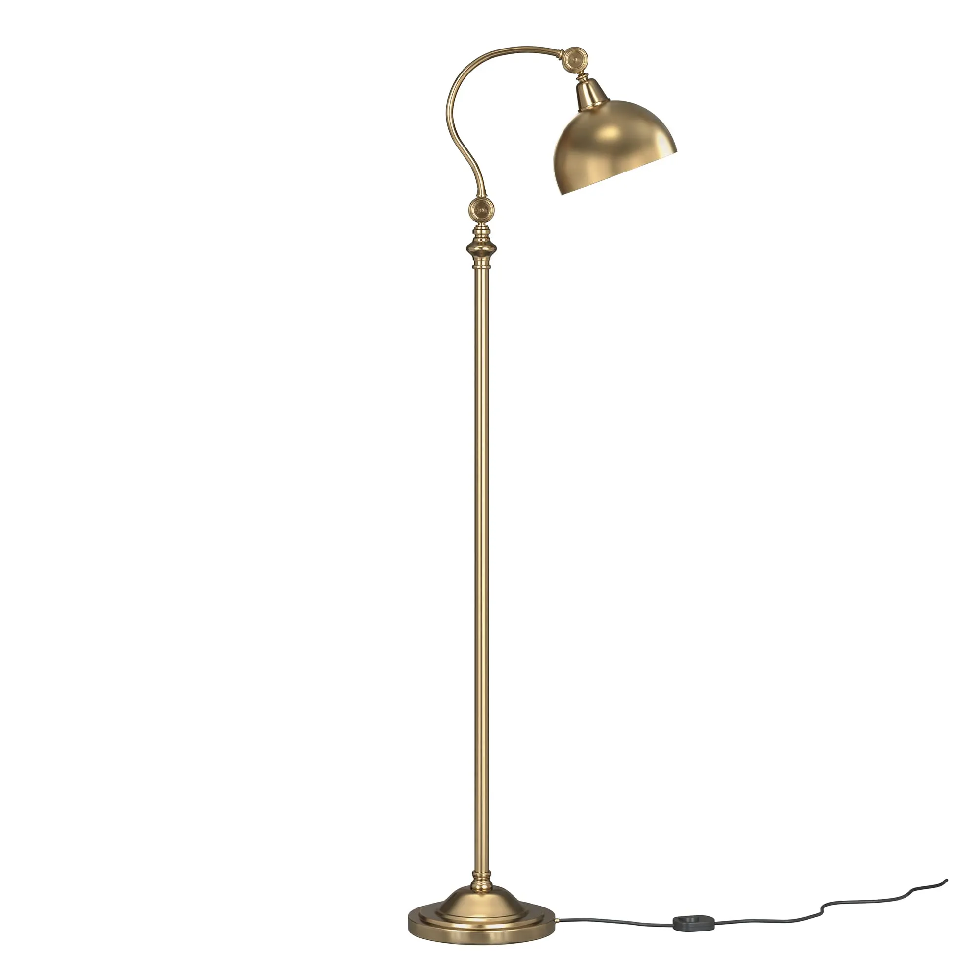 Divine Trends Vintage Curve Brass Antique Finish Retro Floor Lamp Standing Adjustable, Moveable Dome Shade and Neck to Focus Light, Reading Task Lamp Pack of 1 LED, Incandescant, CFL, Smart Bulbs