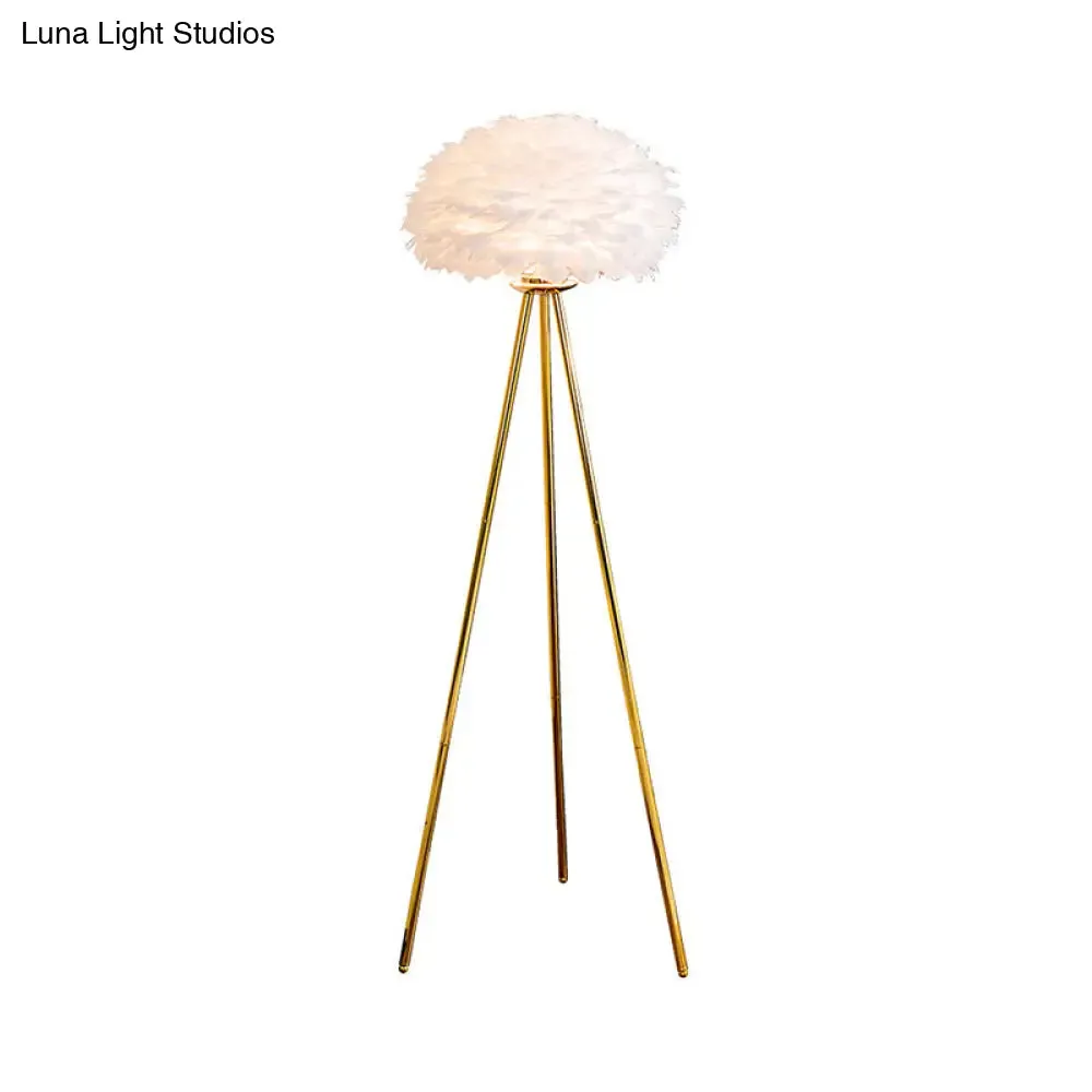 Dome Feather Floor Lamp - Minimalist Single Grey/White/Pink Light with Tripod for Bedroom