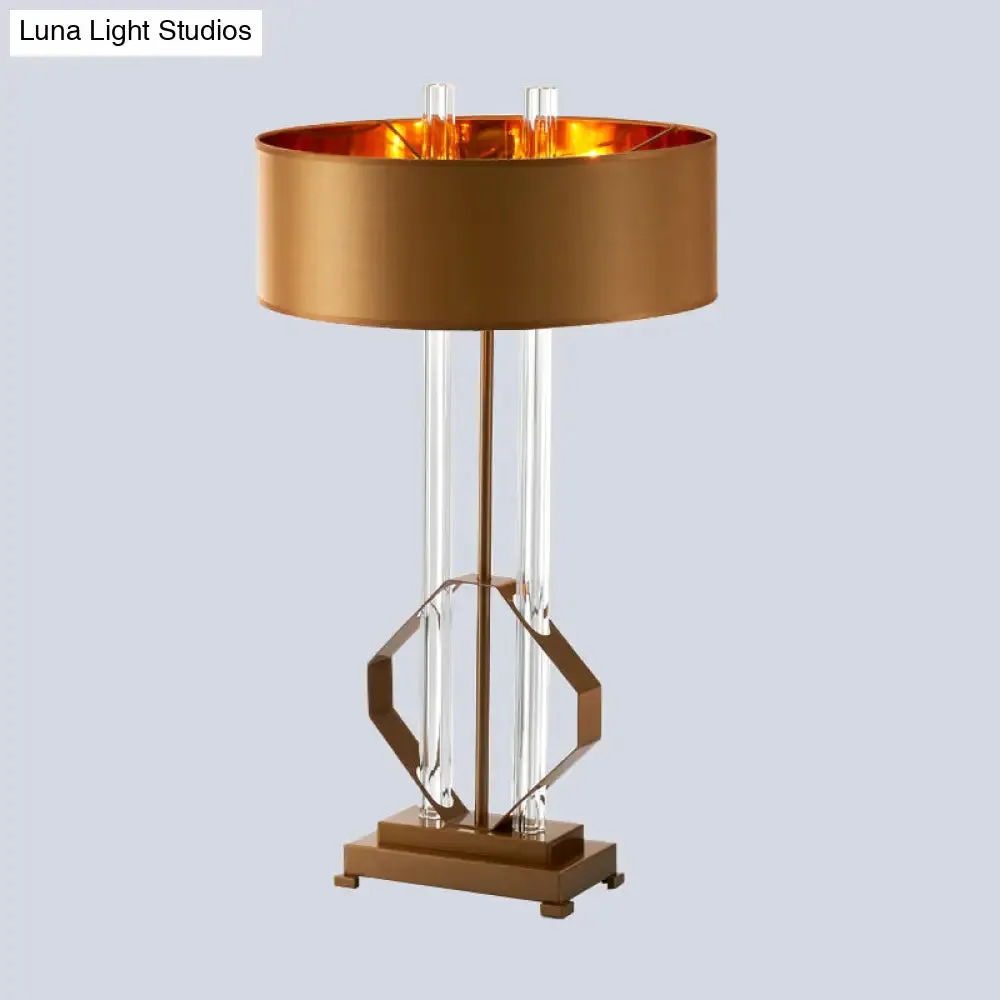 Drum Task Light Contemporary Table Lamp in Gold with Metal Pedestal