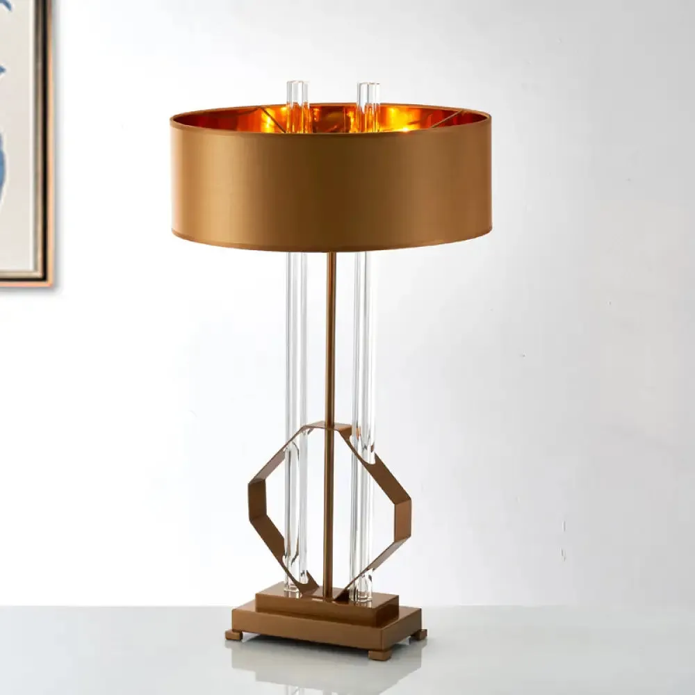 Drum Task Light Contemporary Table Lamp in Gold with Metal Pedestal