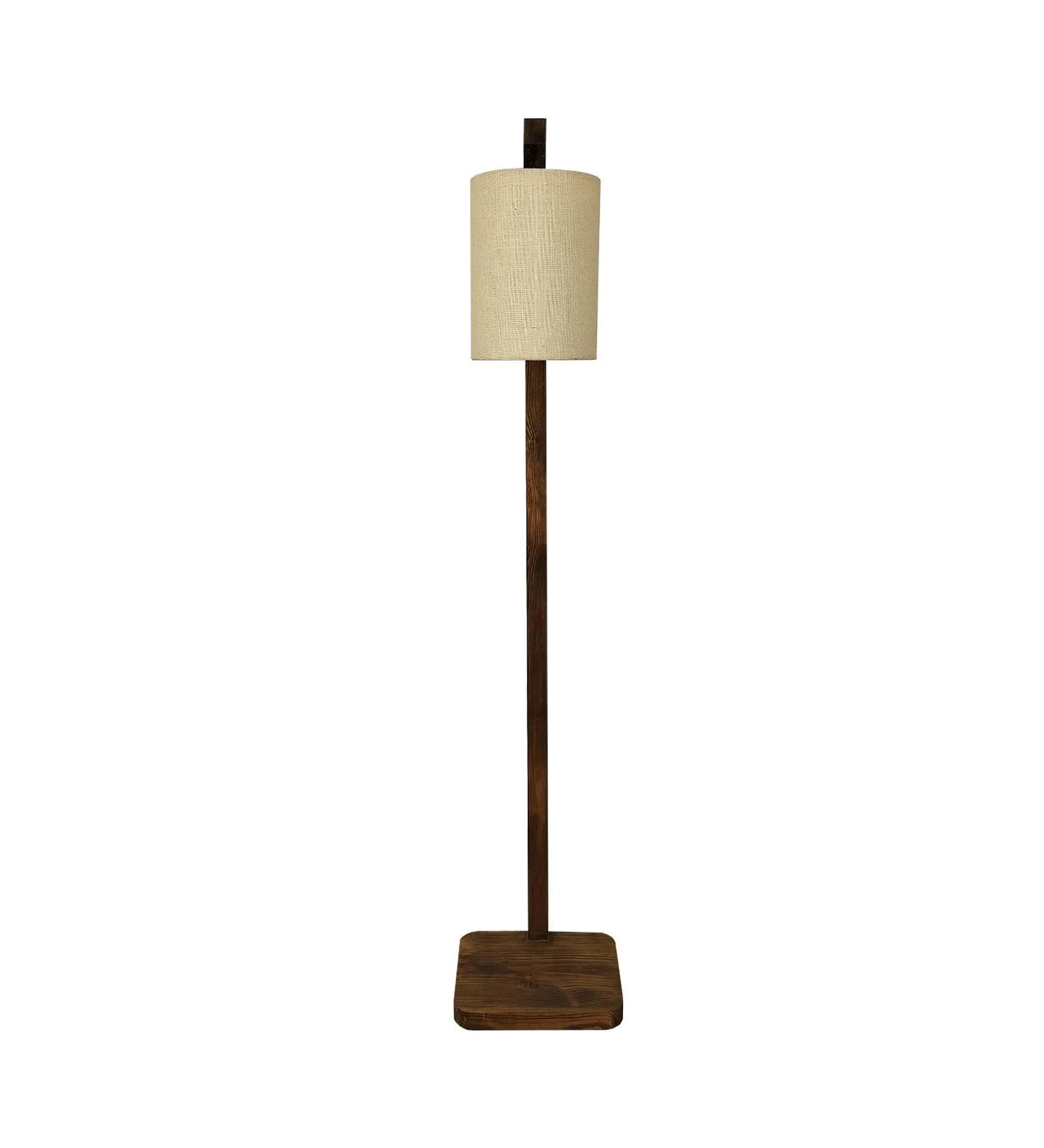 Elementary Wooden Floor Lamp with Brown Base and White Fabric Lampshade