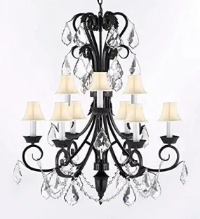 Entryway Wrought Iron (Tm) Chandelier 30" Inches Tall With Crystal And ShadesTrimmed With Spectra (Tm) Crystal - Reliable Crystal Quality By Swarovski - A84-Sc/B12/724/6 3-Sw