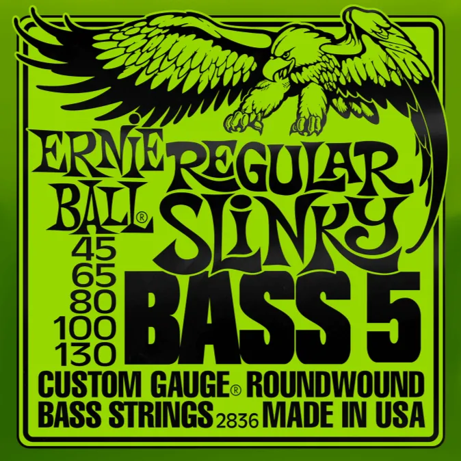 Ernie Ball 2836 Regular Slinky 5-String Nickel Wound Electric Bass Strings 45-130 Gauge