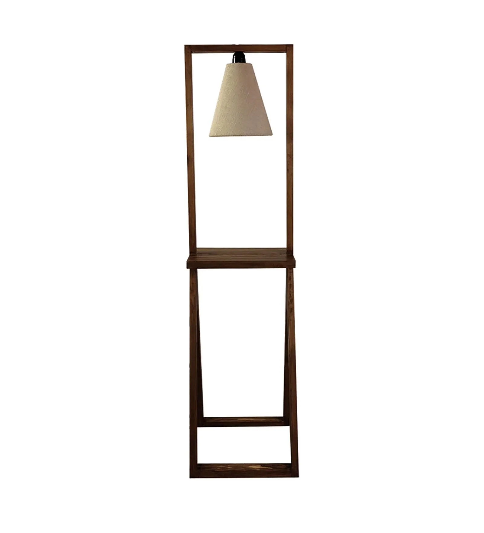 Euphoria Wooden Floor Lamp with Brown Base and Beige Fabric Lampshade