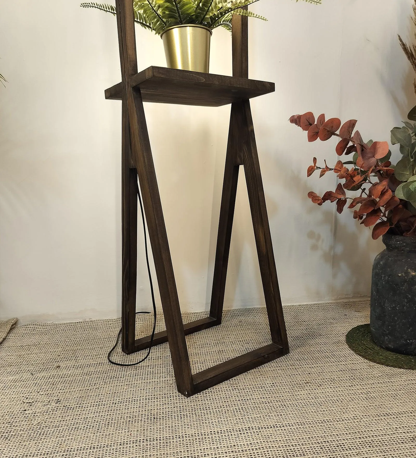 Euphoria Wooden Floor Lamp with Brown Base and Beige Fabric Lampshade