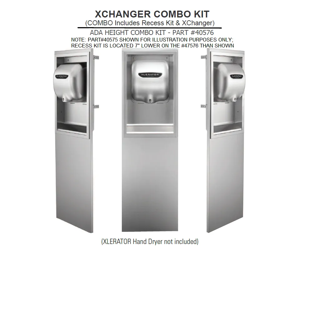 Excel Dryer XLERATOR® 40576 XChanger COMBO KIT (ADA Height) - Includes 40502 Recess Kit and 40551 ADA Height XChanger