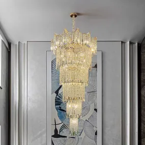 Extra Large Luxury Multi-tiered Crystal Chandelier in Gold Finish for Foyer/Staircase