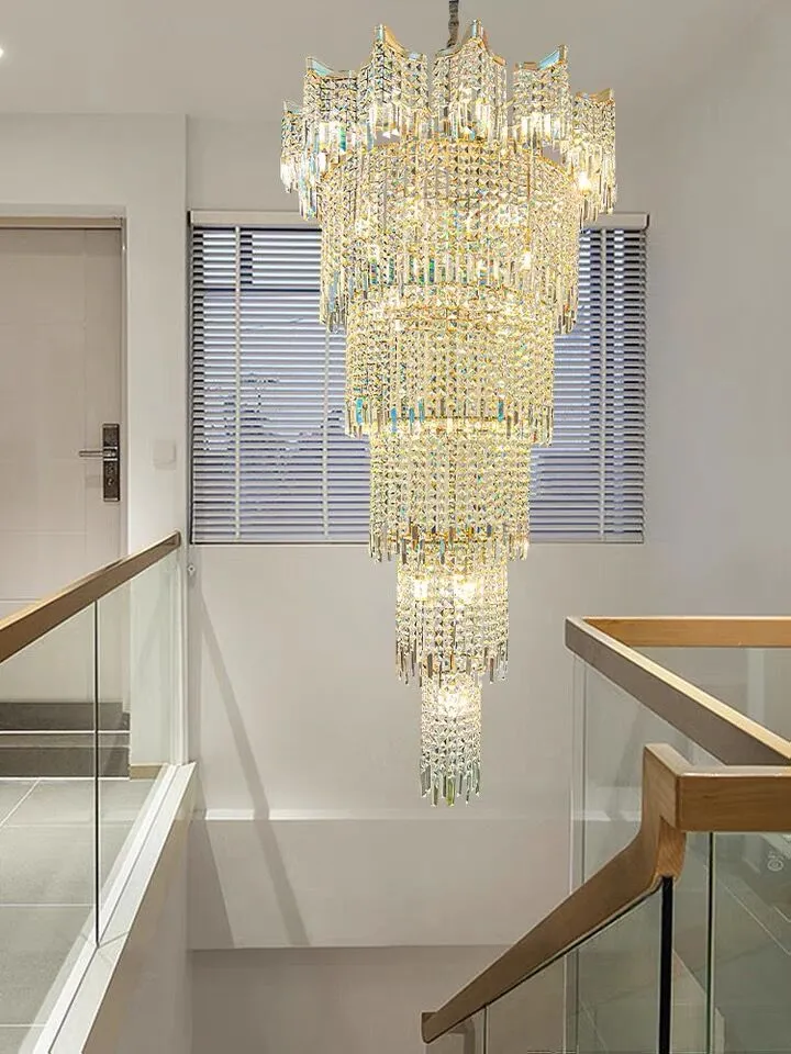 Extra Large Luxury Multi-tiered Crystal Chandelier in Gold Finish for Foyer/Staircase