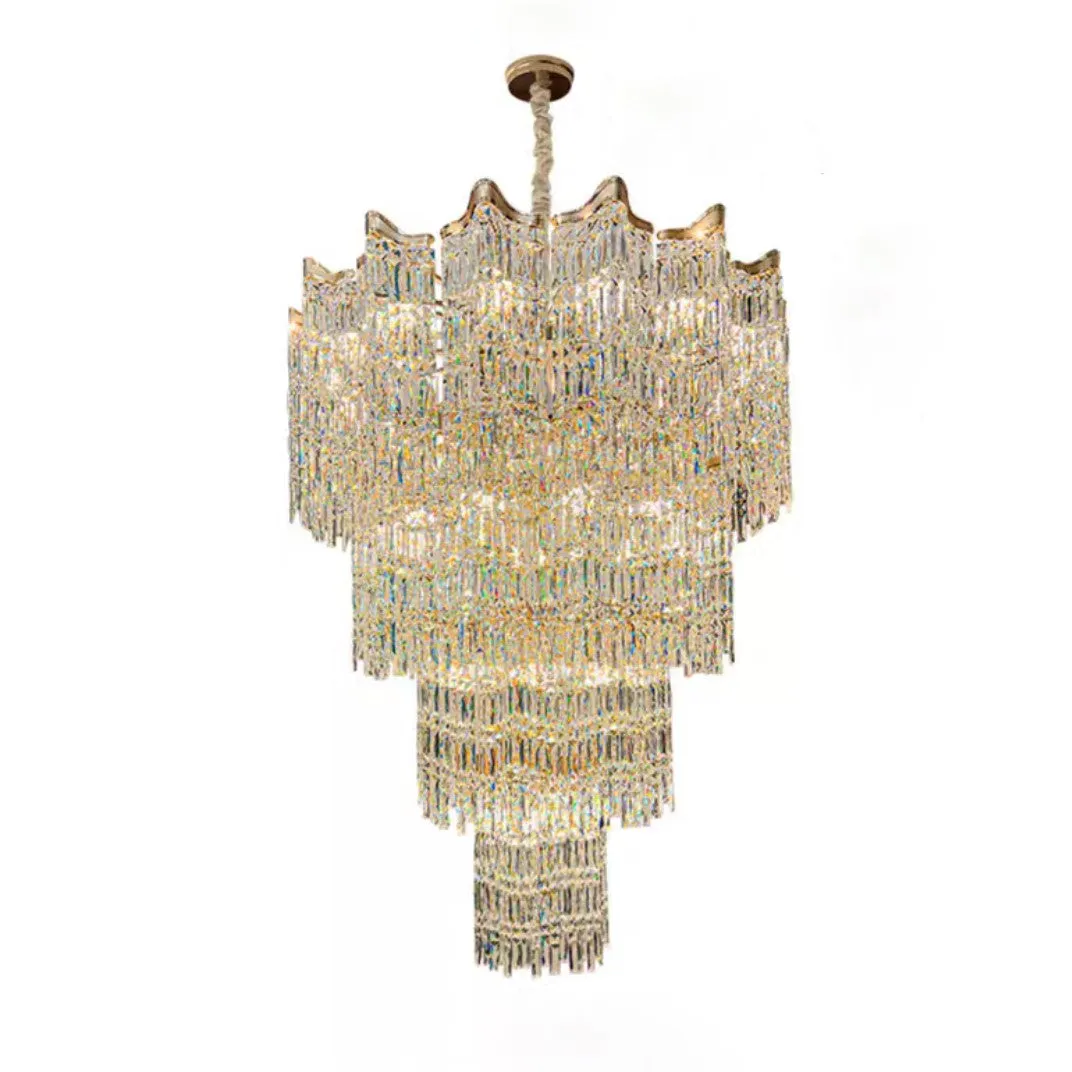 Extra Large Luxury Multi-tiered Crystal Chandelier in Gold Finish for Foyer/Staircase