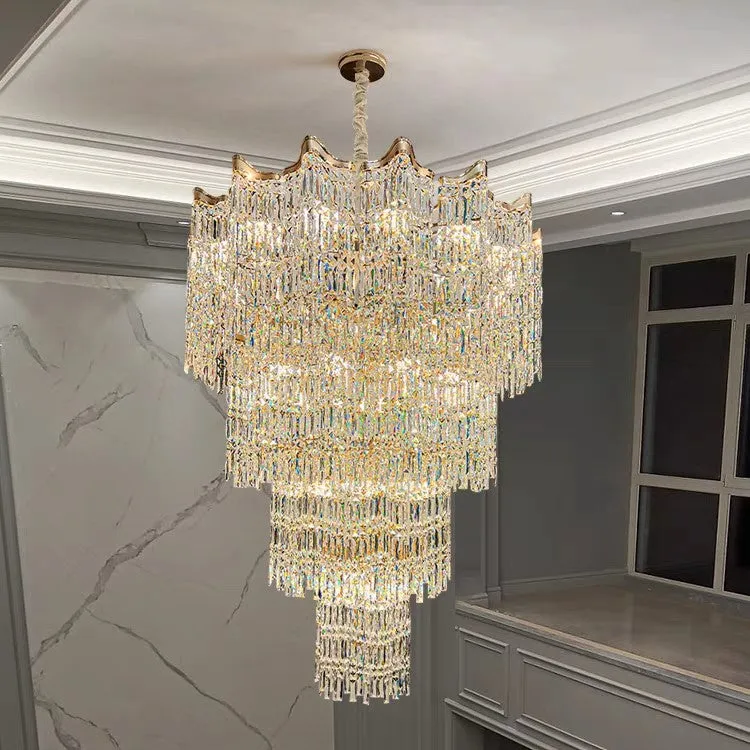 Extra Large Luxury Multi-tiered Crystal Chandelier in Gold Finish for Foyer/Staircase