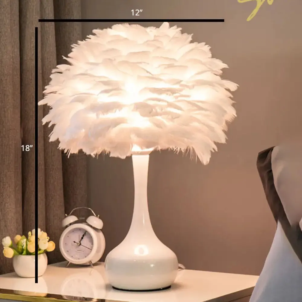 Feather Flower Vase Night Light - Nordic Style Table Lamp for Bedroom