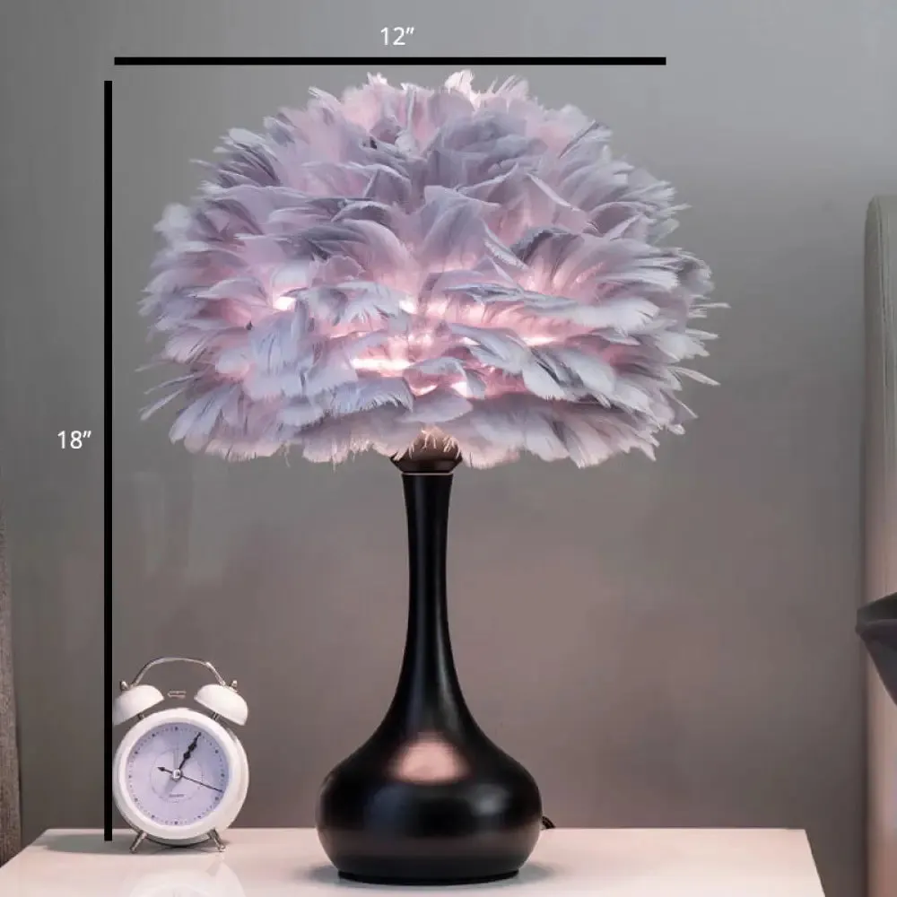 Feather Flower Vase Night Light - Nordic Style Table Lamp for Bedroom