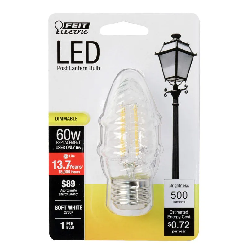 Feit F15 E26 (Medium) Post Lantern LED Bulb Soft White 60 Watt Equivalence 1 pk