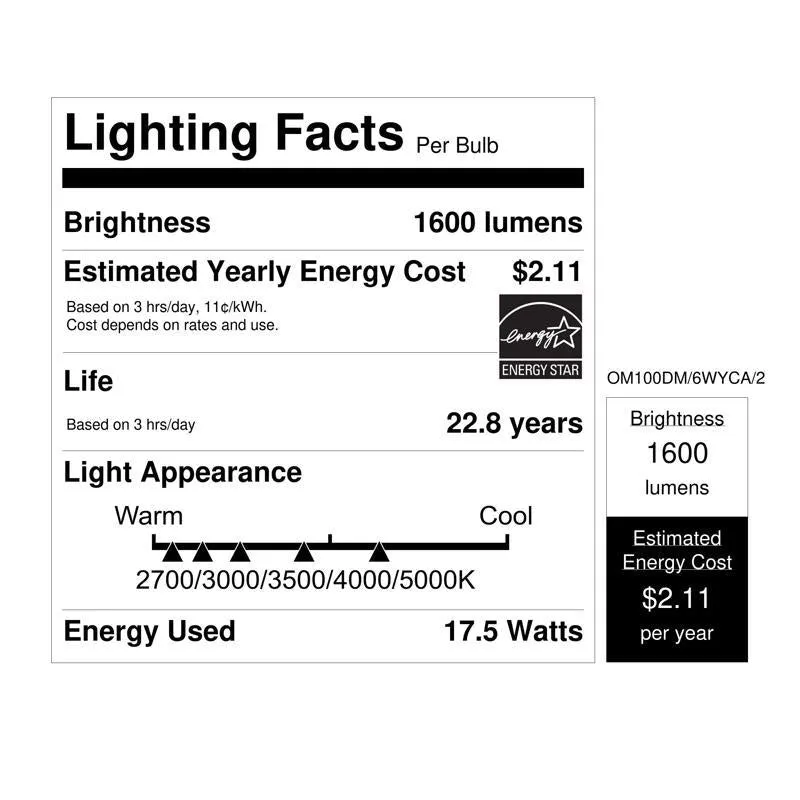 Feit LED A21 E26 (Medium) LED Bulb Tunable White/Color Changing 100 Watt Equivalence 2 pk