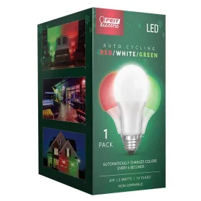 Feit LED Specialty A19 E26 (Medium) Auto Cycling LED Bulb Green/Red/White 2 Watt Equivalence 1 pk