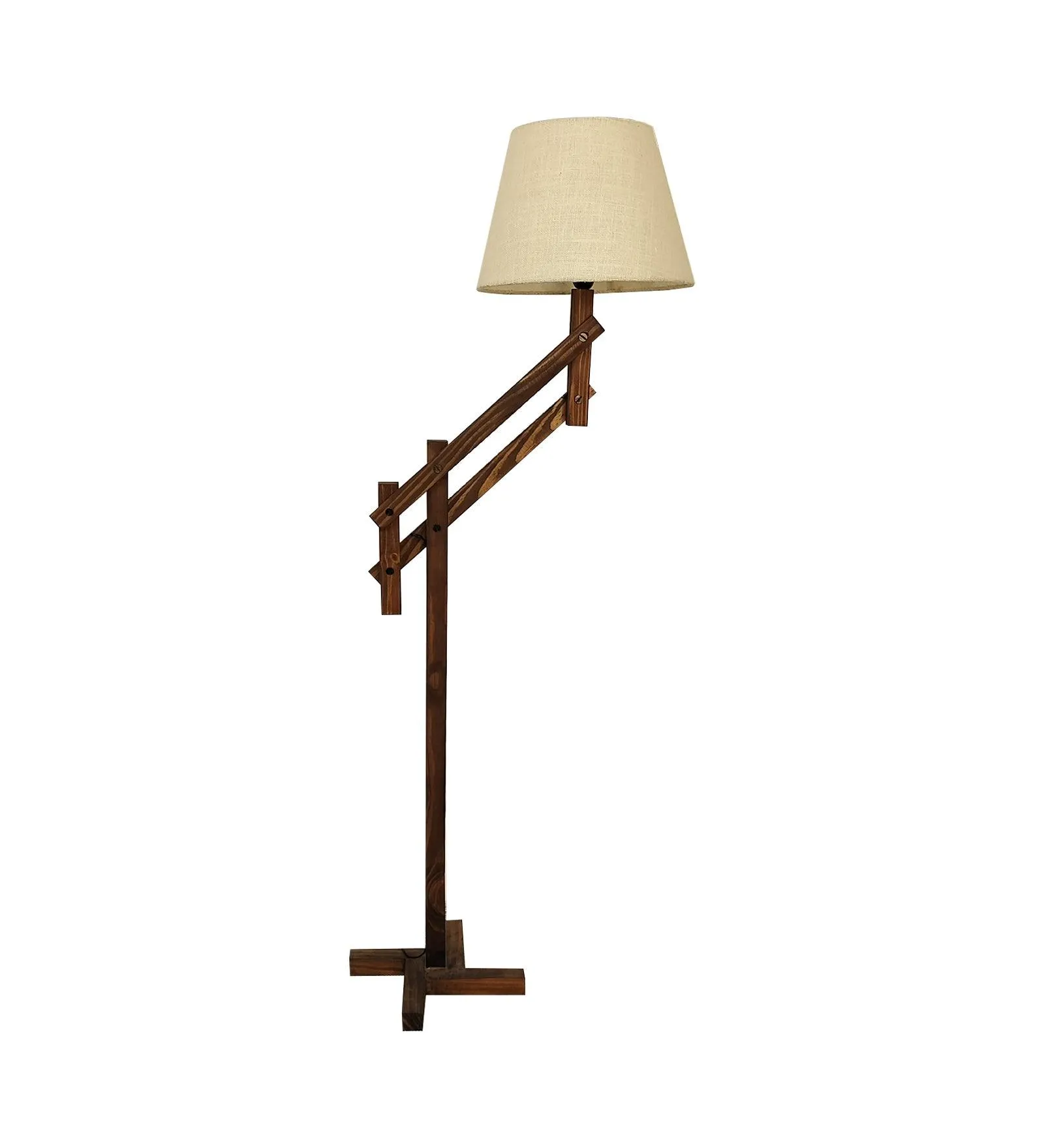 Flamingo Wooden Floor Lamp with Brown Base and Beige Fabric Lampshade