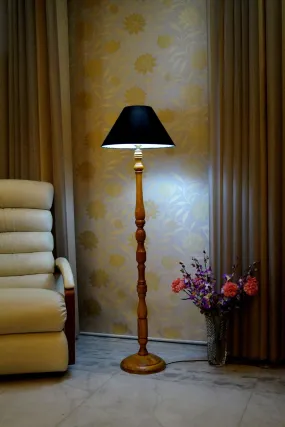 Floor Lamp Black & Brown with Conical Shade (Bulb Not Included)