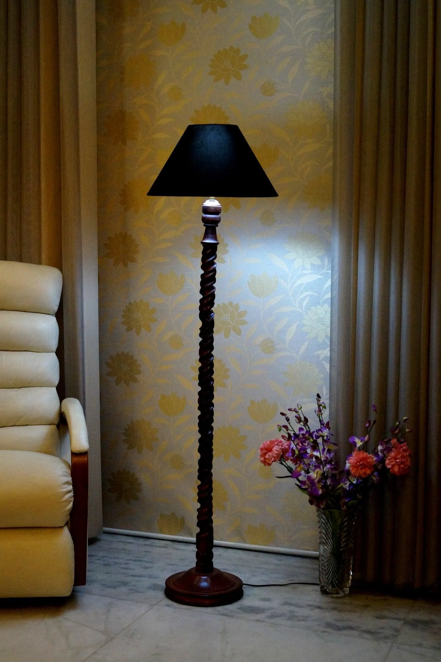 Floor Lamp Dark Brown & Black with Conical Shade (Bulb Not Included)