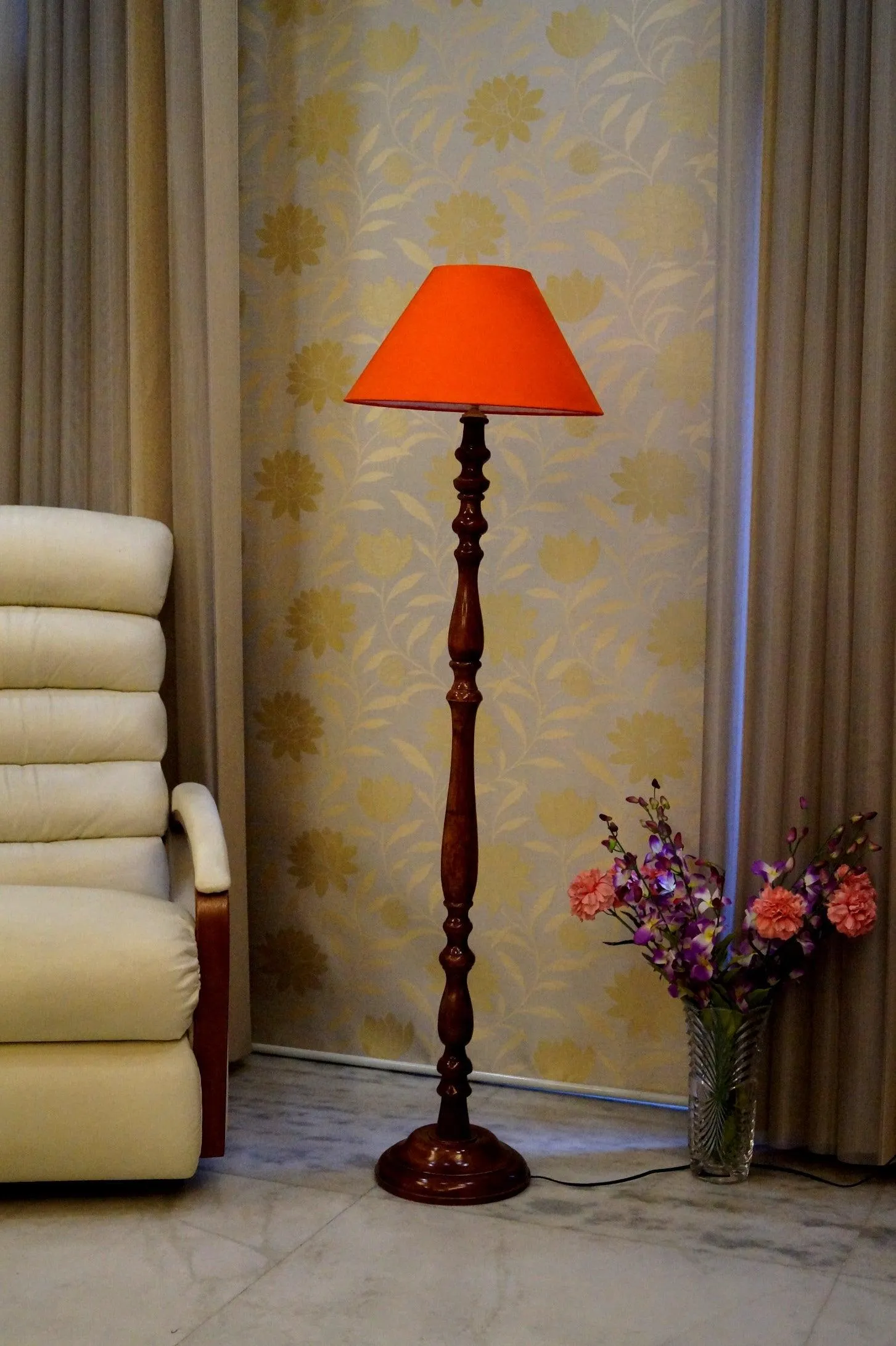 Floor Lamp Orange & Brown with Conical Shade (Bulb Not Included)