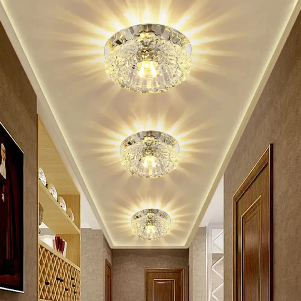 Flower-Shaped LED Flush Ceiling Light with Clear Crystal Finish - Simple & Elegant Fixture