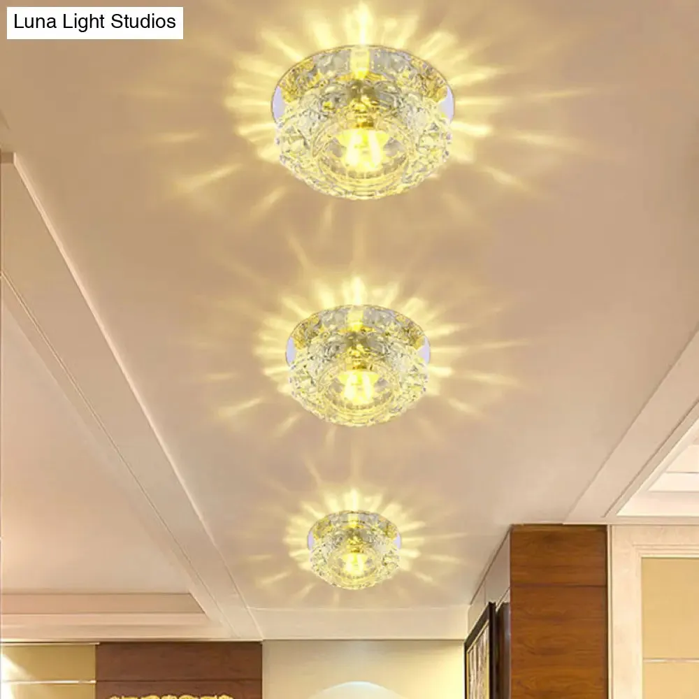 Flower-Shaped LED Flush Ceiling Light with Clear Crystal Finish - Simple & Elegant Fixture