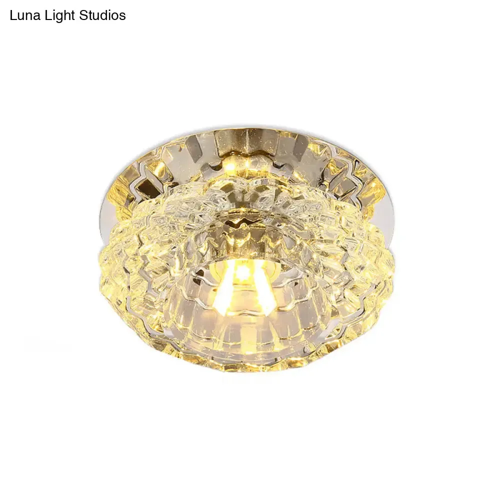 Flower-Shaped LED Flush Ceiling Light with Clear Crystal Finish - Simple & Elegant Fixture