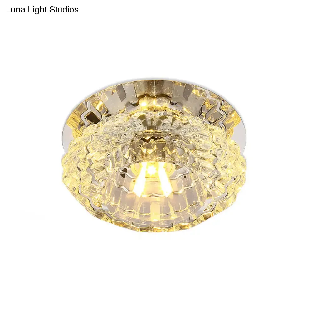 Flower-Shaped LED Flush Ceiling Light with Clear Crystal Finish - Simple & Elegant Fixture