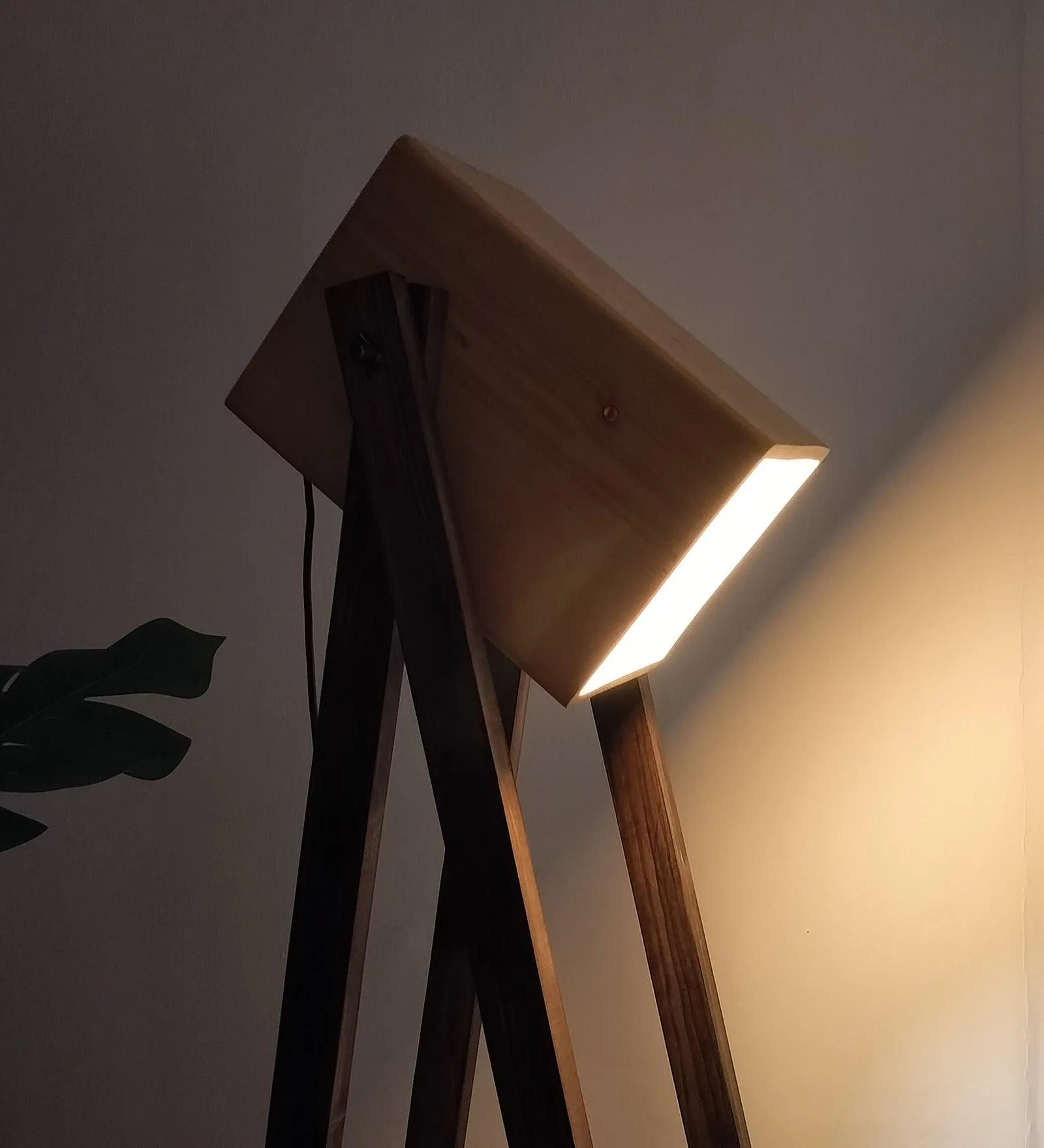 Focal Wooden Floor Lamp with Brown Base and Beige Wooden Lampshade