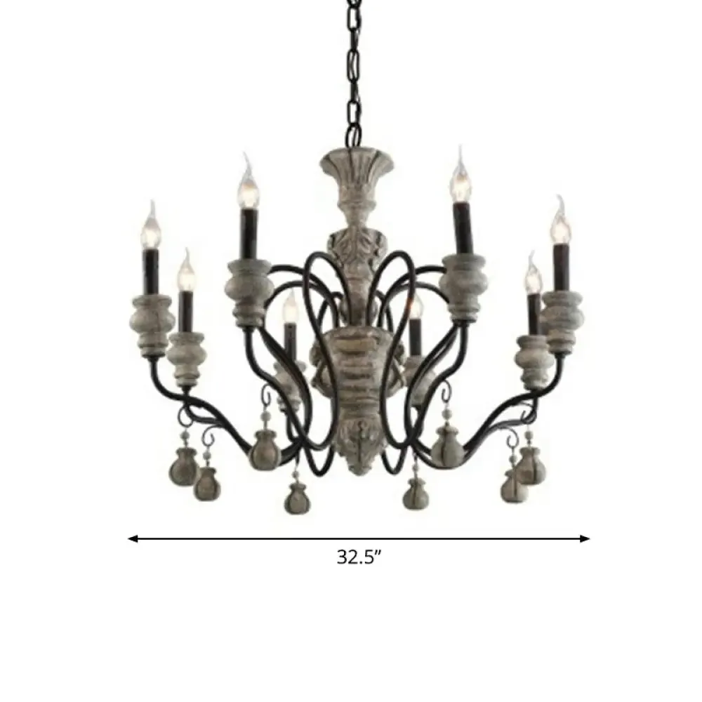 French Country Resin Candlestick Chandelier - Elegant Hanging Lamp for Dining Room in Black-Grey