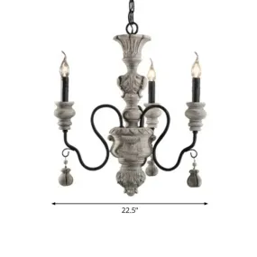 French Country Resin Candlestick Chandelier - Elegant Hanging Lamp for Dining Room in Black-Grey