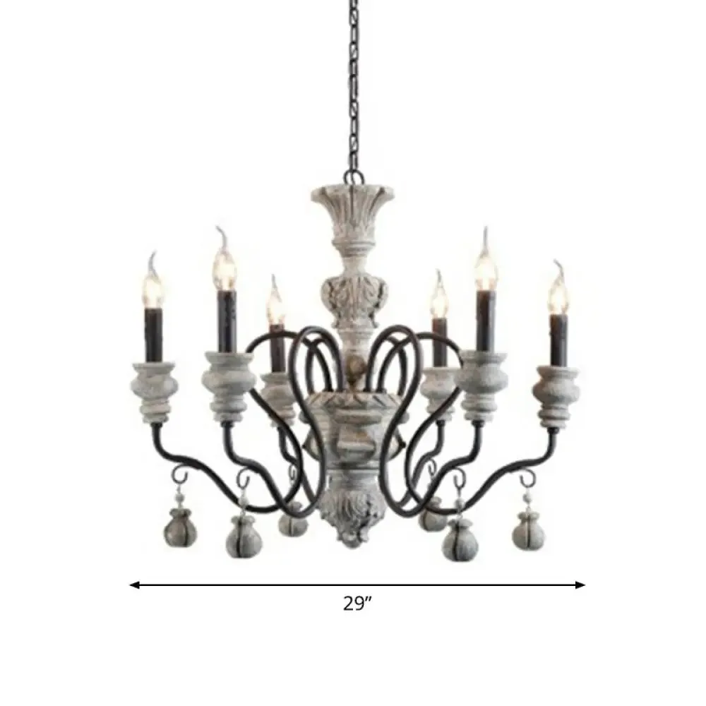 French Country Resin Candlestick Chandelier - Elegant Hanging Lamp for Dining Room in Black-Grey