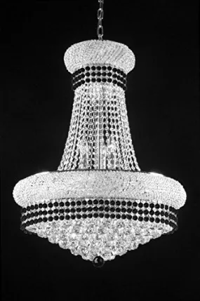 French Empire Crystal Chandelier Chandeliers Lighting Trimmed With Jet Black Crystal Good For Dining Room Foyer Entryway Family Room And More H32" X W24" - A93-B79/Silver/542/15