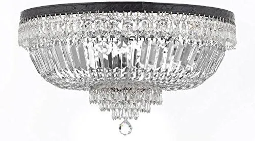 French Empire Crystal Semi Flush Basket Chandelier Chandeliers Lighting With Dark Antique Finish H21" XW30" - F93-B8/FLUSH/CB/870/14