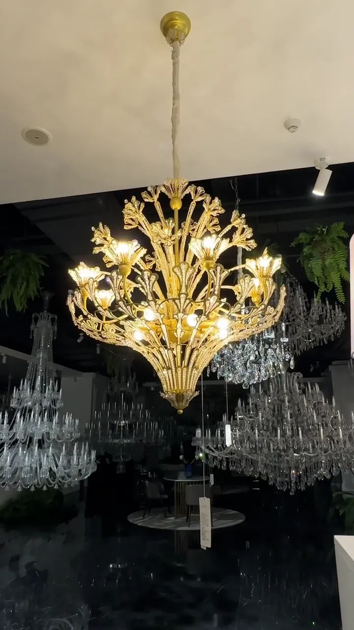 French Style Floral Crystal Chandelier in Gold Finish