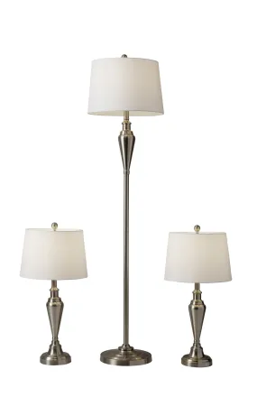 Glendale 3 Piece Floor And Table Lamp Set in Brushed Steel