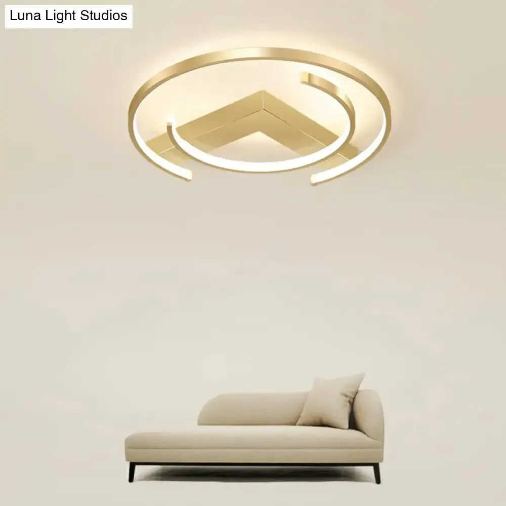 Gold LED Ceiling Flush Light with V and C Shaped Flush Mount Design and Acrylic Shade