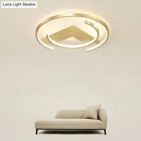 Gold LED Ceiling Flush Light with V and C Shaped Flush Mount Design and Acrylic Shade