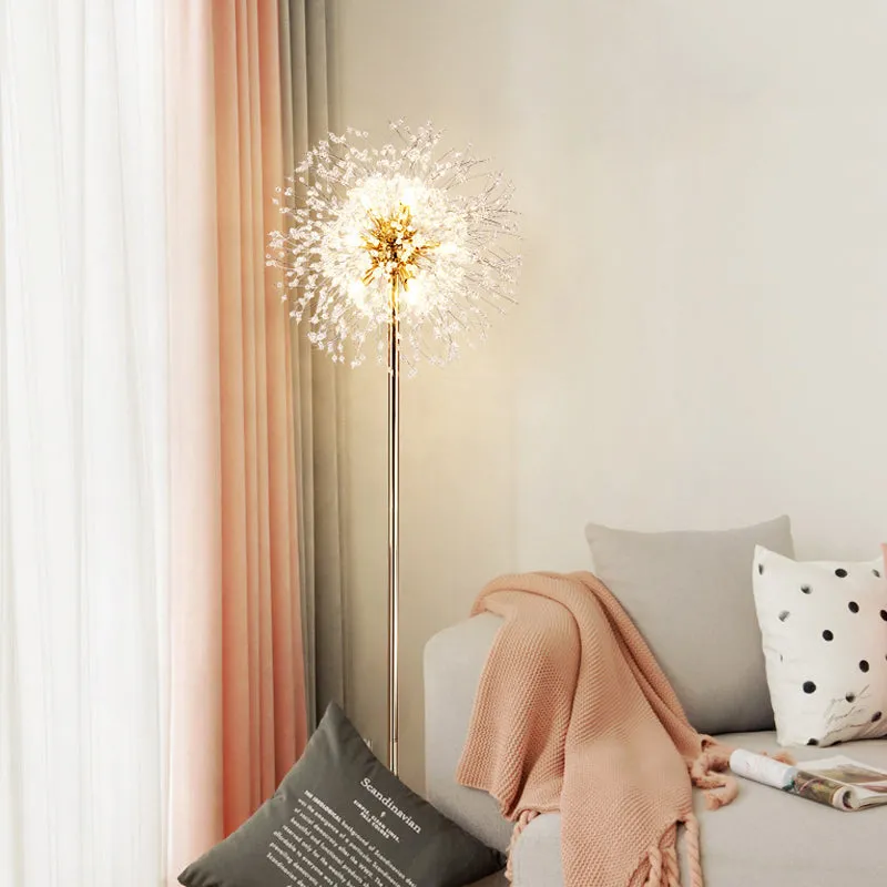 Gold Urchin Floor Lamp: Modern Style, 8-Light Crystal Bead Stand-Up Light